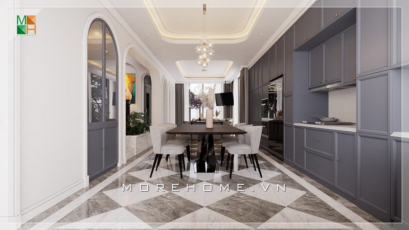 Chúng tôi cung cấp dịch vụ thiết kế nội thất phòng ăn sang trọng, cao cấp với phong cách tân cổ điển cho các loại nhà phố, biệt thự, chung cư.